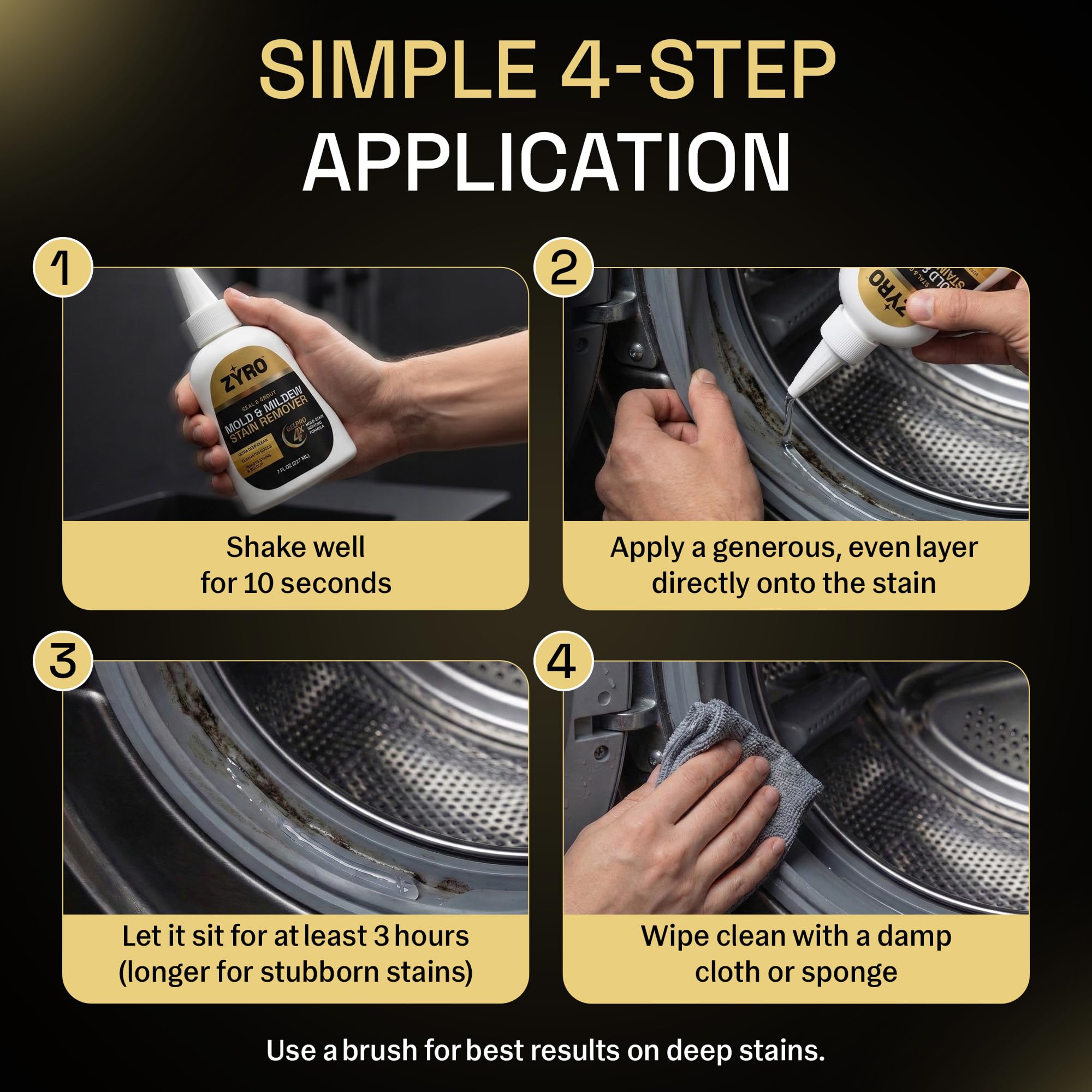 Mold stain remover gel for caulk and grout