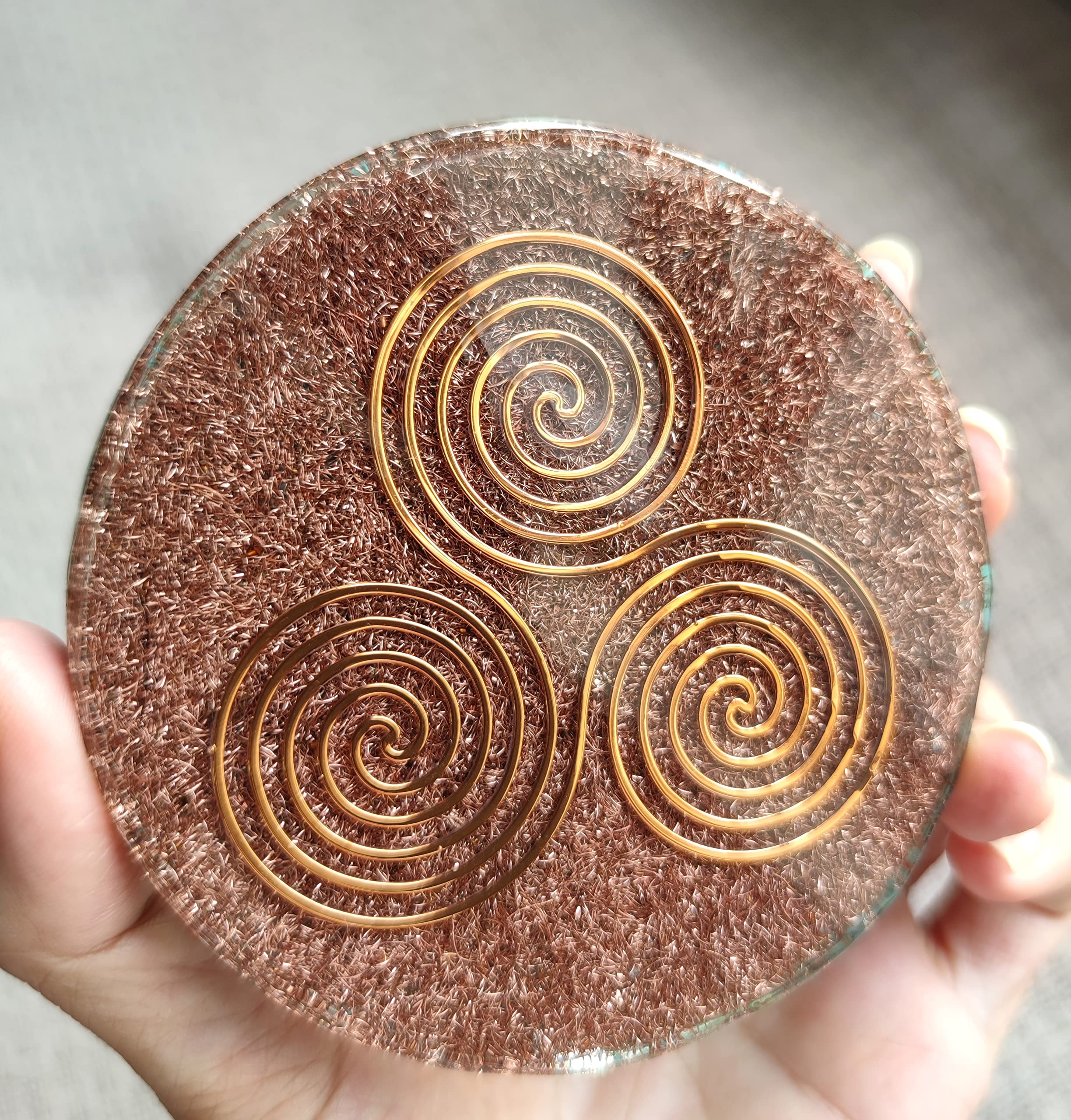 Copper chips embedded in resin coaster