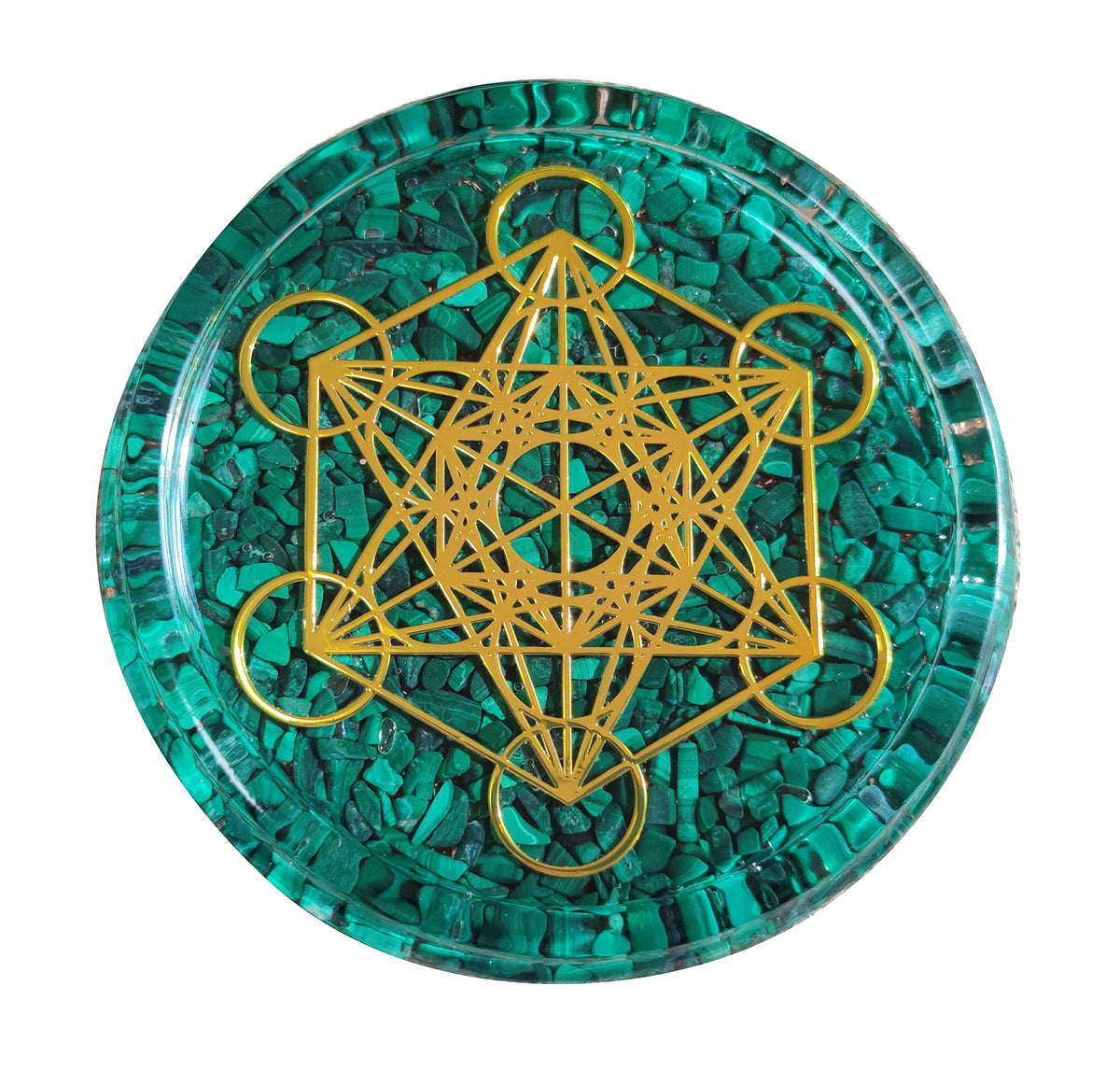 ZZYBIA coaster 4 inch diameter with malachite chips