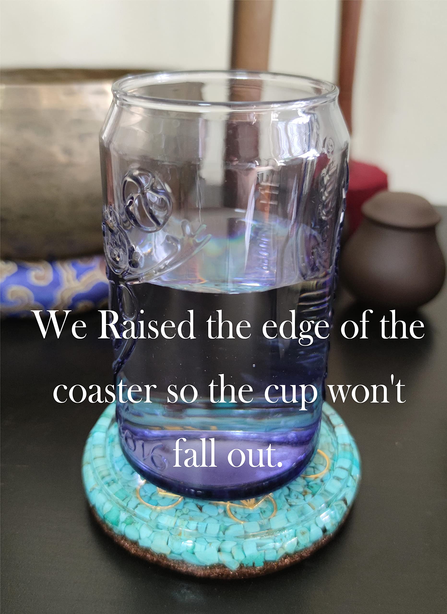 Coaster with Metatron's Cube Merkaba symbol copper chips and turquoise