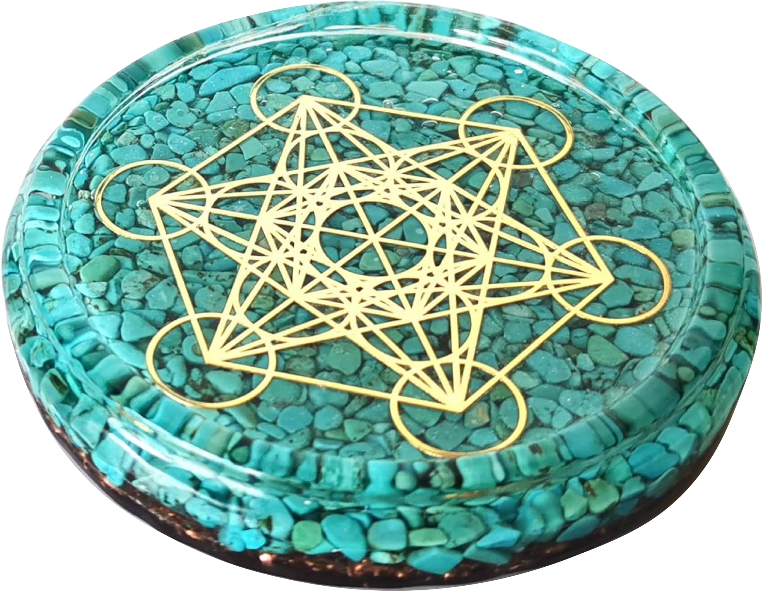 ZZYBIA turquoise crystals Metatron's Cube Merkaba coaster 4 inch diameter