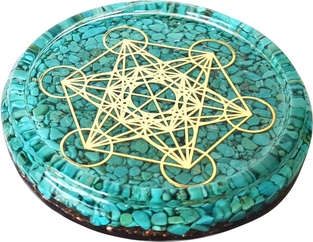 ZZYBIA turquoise crystals Metatron's Cube Merkaba coaster 4 inch diameter