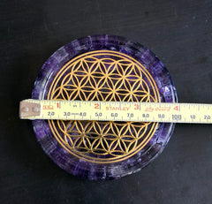 Large 4 inch diameter amethyst crystals coaster with raised edge